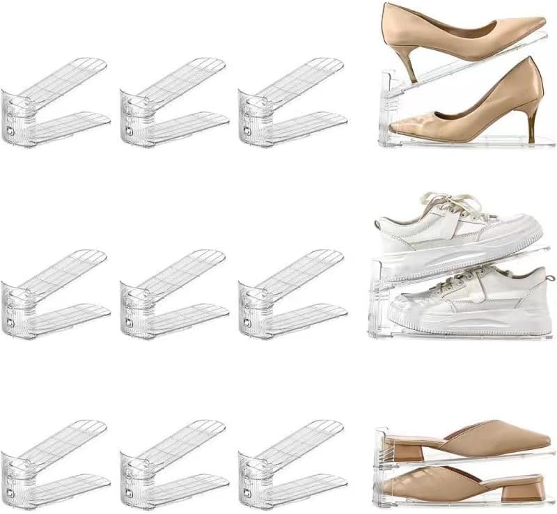 Reflygen Shoe Slot Organizer,Double Tier Adjustable Shoe Rack,Space Saving Storage For Closet,Standard Size,Transparent (12) - Image 2